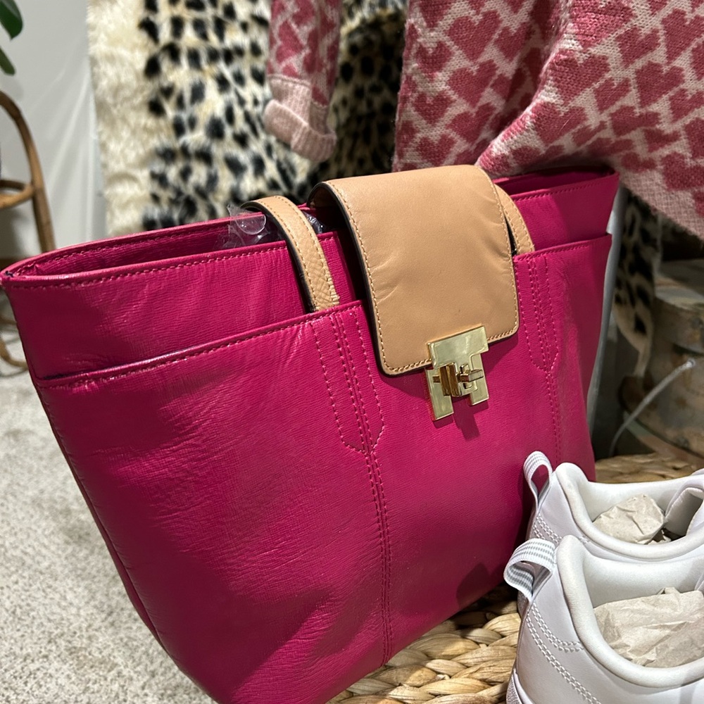 Tommy Hilfiger Fuchsia and Tan Tote Bag
